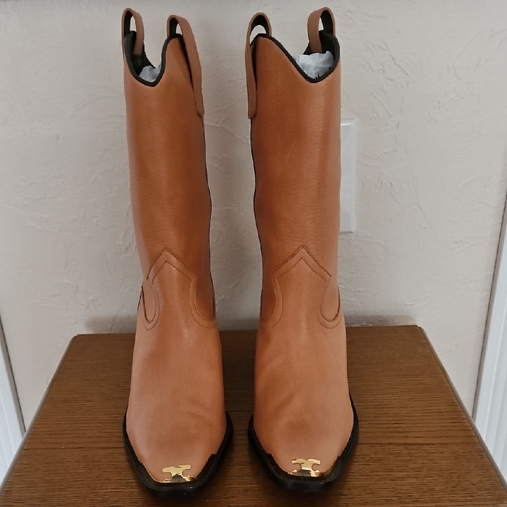 Tory Burch Tan Leather Heeled Boots Classic Style